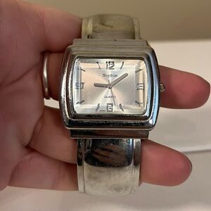 Vintage Sophie Square Watch Women Silver Tone Open Art Deco Cuff